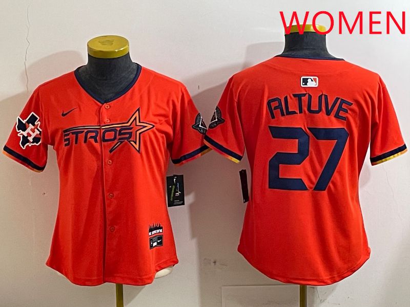 Women Houston Astros #27 Altuve Orange Three generations Joint Name 2025 Nike MLB Jersey style 4123